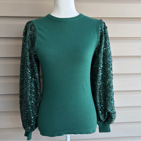 •Flying Tomato• NWT Sequin Puff Sleeve Knit Top Size Medium - Picture 3 of 11
